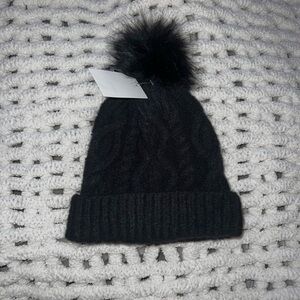 Black Knit Beanie with Pom Pom